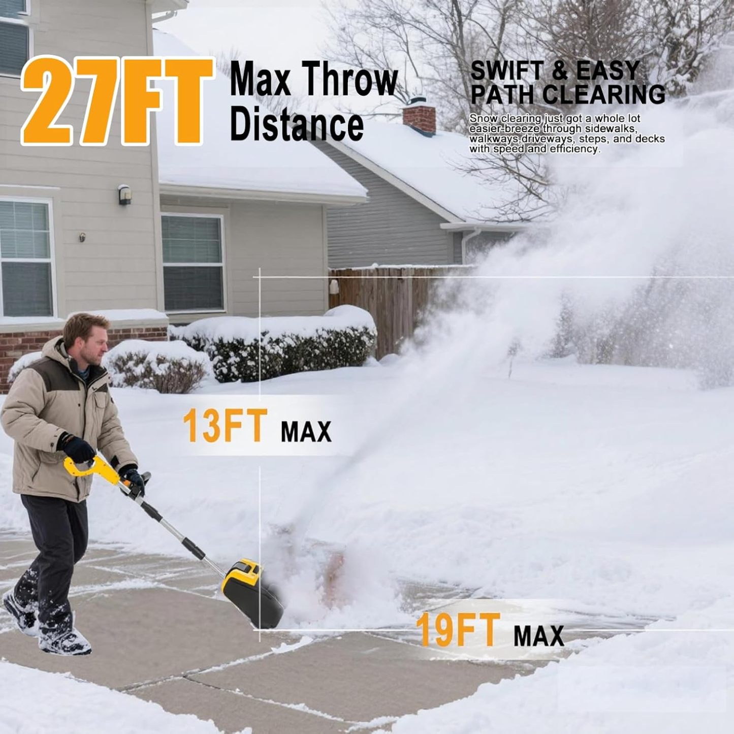 Cordless Snow Shovel, 21V Electric Cordless Snow Blower with Battery and Charger, 19FT Throw Distance, Lightweight 9.9lb for Driveway, Steps, Patio, Sidewalk(Red)