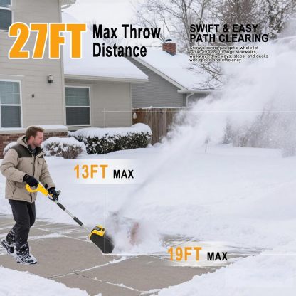 Cordless Snow Shovel, 21V Electric Cordless Snow Blower with Battery and Charger, 19FT Throw Distance, Lightweight 9.9lb for Driveway, Steps, Patio, Sidewalk(Red)