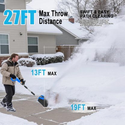 Cordless Snow Shovel, 21V Electric Cordless Snow Blower with Battery and Charger, 19FT Throw Distance, Lightweight 9.9lb for Driveway, Steps, Patio, Sidewalk(Red)