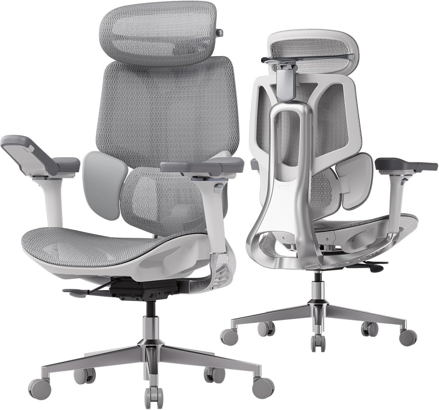 Hbada E3 Pro Ergonomic Office Chair, Big and Tall Office Chair - with 3-Zone Dynamic Lumbar Support, 4D Adjustable Headrest, 6D Adjustable Armrests, Swivel, Grey
