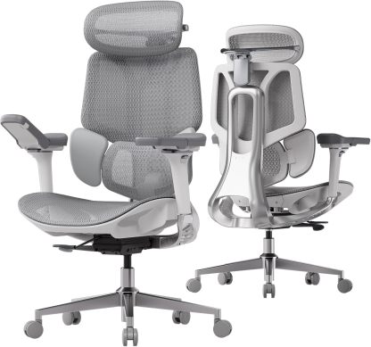 Hbada E3 Pro Ergonomic Office Chair, Big and Tall Office Chair - with 3-Zone Dynamic Lumbar Support, 4D Adjustable Headrest, 6D Adjustable Armrests, Swivel, Grey