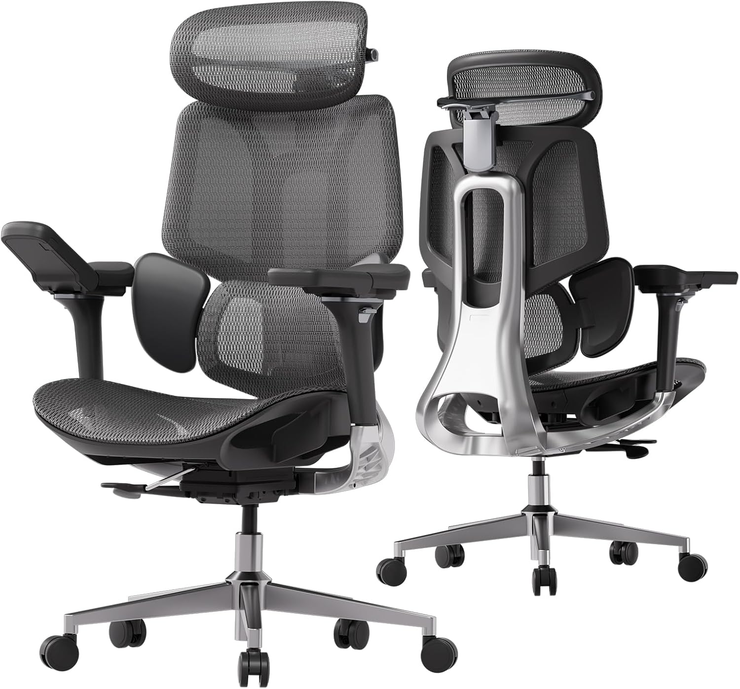 Hbada E3 Pro Ergonomic Office Chair, Big and Tall Office Chair - with 3-Zone Dynamic Lumbar Support, 4D Adjustable Headrest, 6D Adjustable Armrests, Swivel, Grey