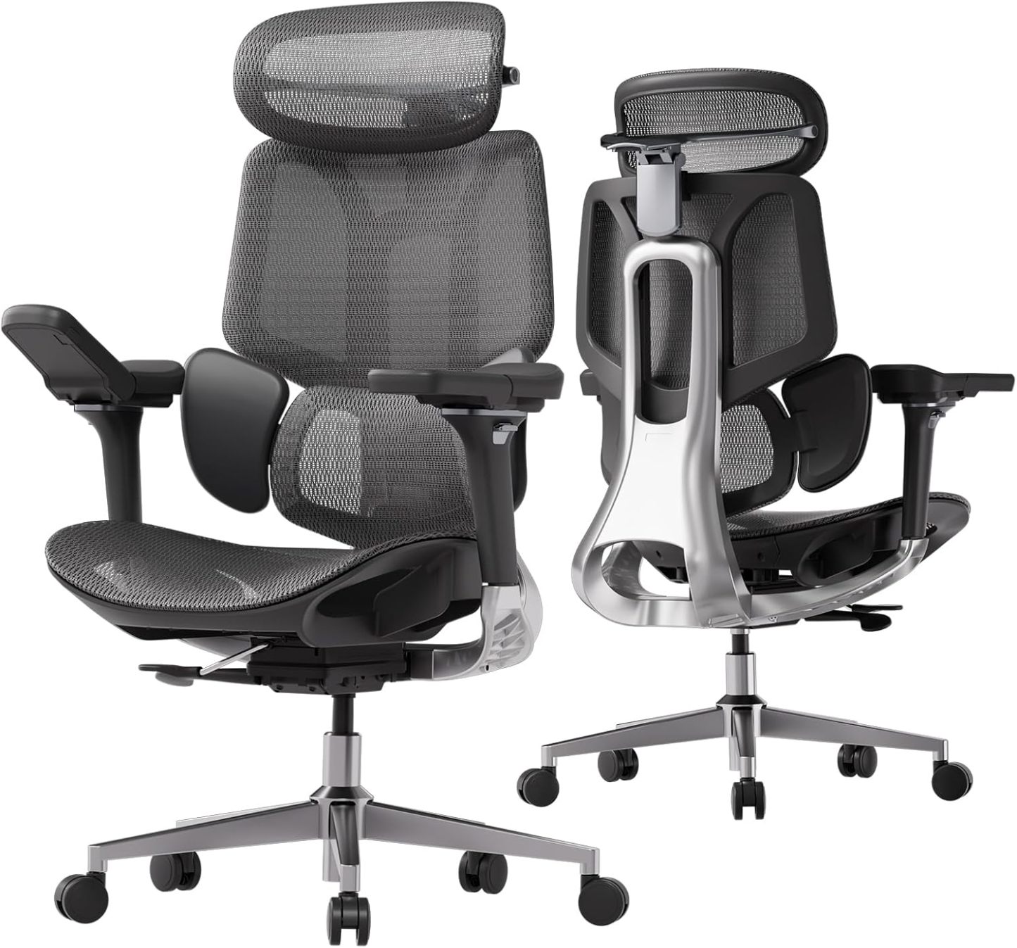Hbada E3 Pro Ergonomic Office Chair, Big and Tall Office Chair - with 3-Zone Dynamic Lumbar Support, 4D Adjustable Headrest, 6D Adjustable Armrests, Swivel, Grey