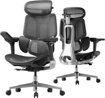Hbada E3 Pro Ergonomic Office Chair, Big and Tall Office Chair - with 3-Zone Dynamic Lumbar Support, 4D Adjustable Headrest, 6D Adjustable Armrests, Swivel, Grey