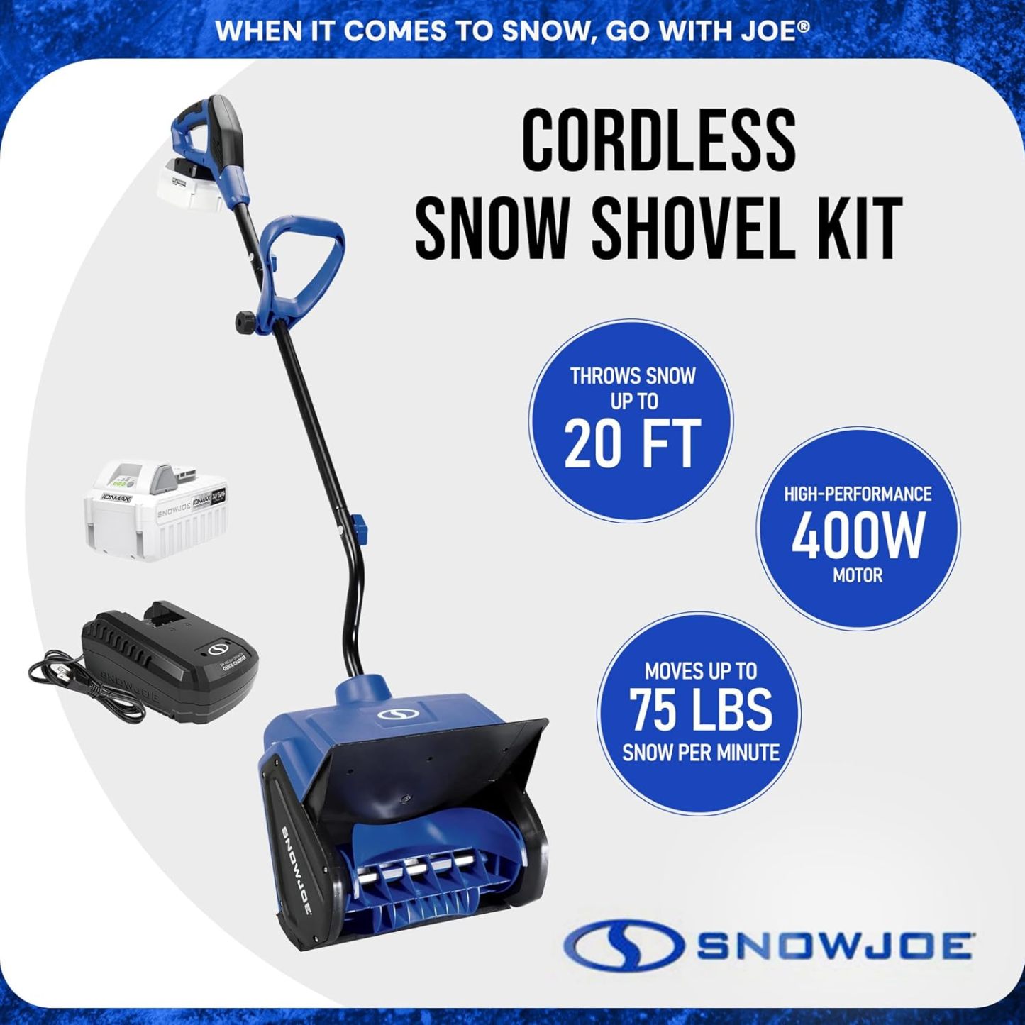 Snow Joe 24V Cordless Electric Snow Shovel Kit w/ Cover & Scraper, 13" Clearing Path, 400W Motor - Heavy-Duty Snow & Ice Removal for Driveway & Walkway, 24V-SS13-TV1