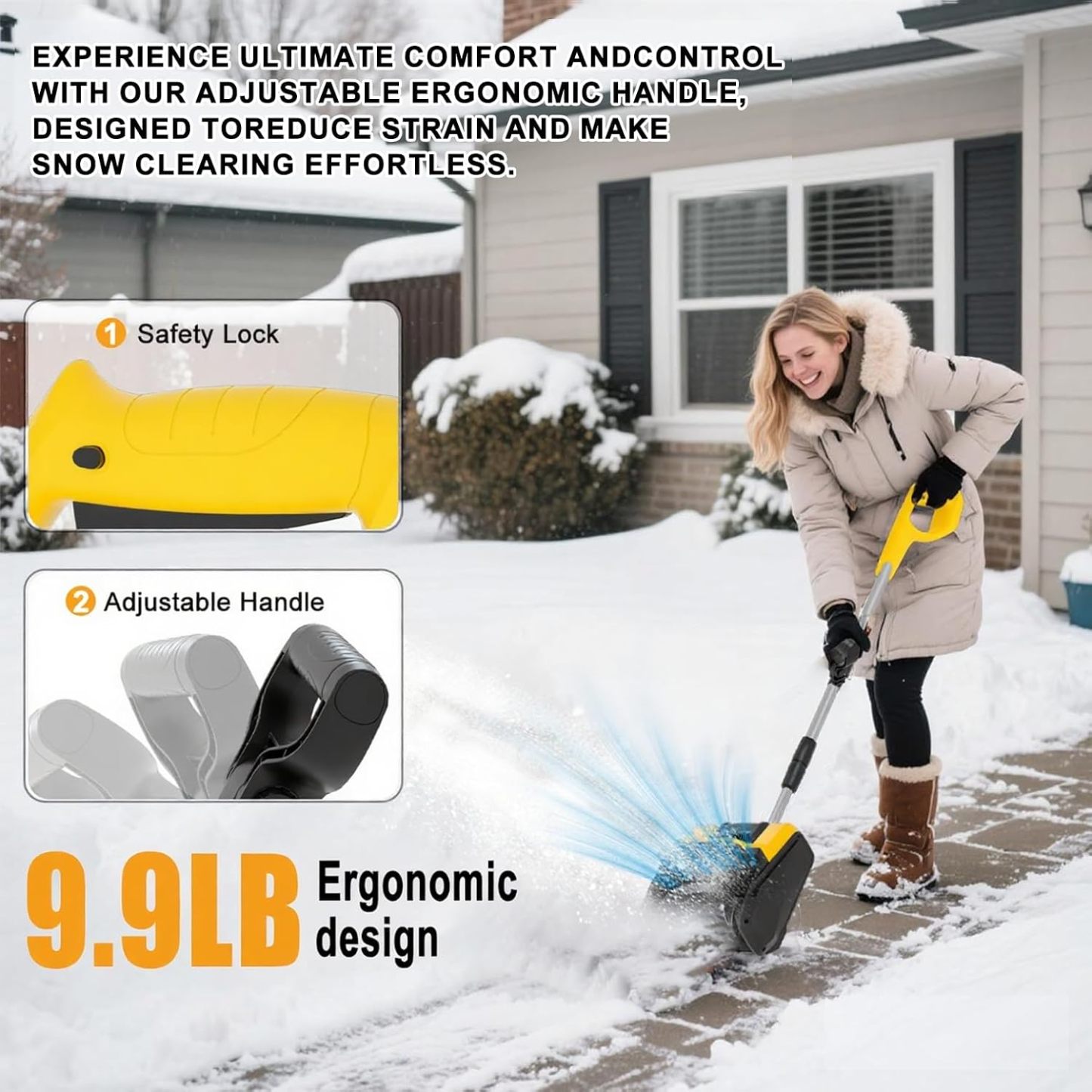 Cordless Snow Shovel, 21V Electric Cordless Snow Blower with Battery and Charger, 19FT Throw Distance, Lightweight 9.9lb for Driveway, Steps, Patio, Sidewalk(Red)