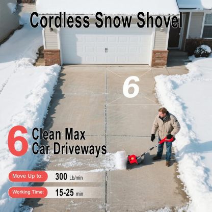 Cordless Snow Shovel, 21V Electric Cordless Snow Blower with Battery and Charger, 19FT Throw Distance, Lightweight 9.9lb for Driveway, Steps, Patio, Sidewalk(Red)