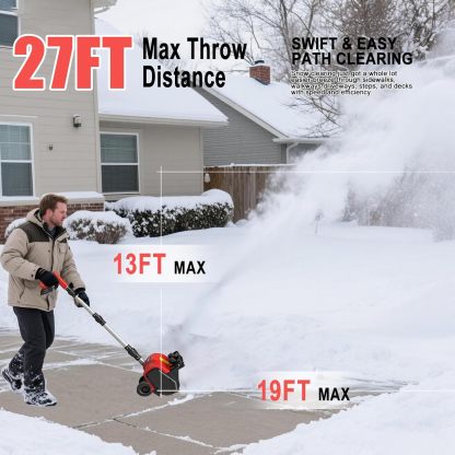 Cordless Snow Shovel, 21V Electric Cordless Snow Blower with Battery and Charger, 19FT Throw Distance, Lightweight 9.9lb for Driveway, Steps, Patio, Sidewalk(Red)