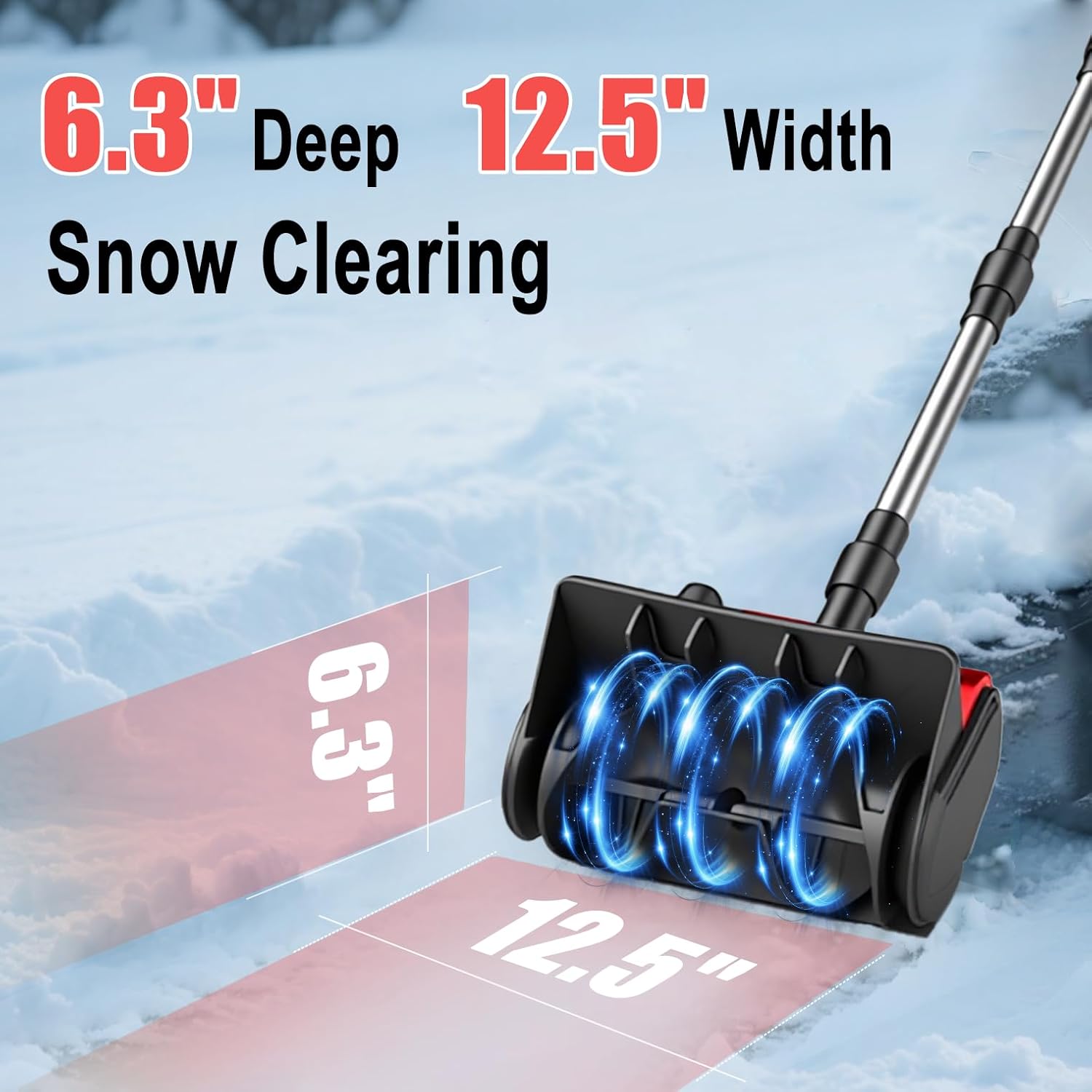Cordless Snow Shovel, 21V Electric Cordless Snow Blower with Battery and Charger, 19FT Throw Distance, Lightweight 9.9lb for Driveway, Steps, Patio, Sidewalk(Red)