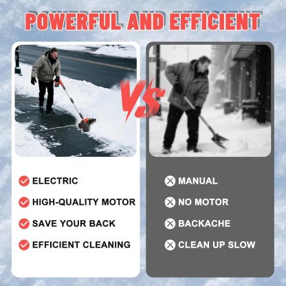 Cordless Snow Shovel, 21V Electric Cordless Snow Blower with Battery and Charger, 19FT Throw Distance, Lightweight 9.9lb for Driveway, Steps, Patio, Sidewalk(Red)