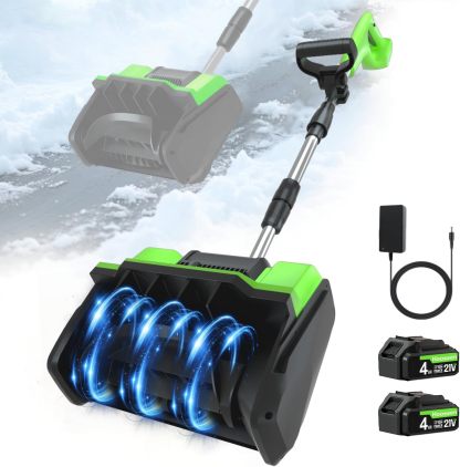 Cordless Snow Shovel, 21V Electric Cordless Snow Blower with Battery and Charger, 19FT Throw Distance, Lightweight 9.9lb for Driveway, Steps, Patio, Sidewalk(Red)