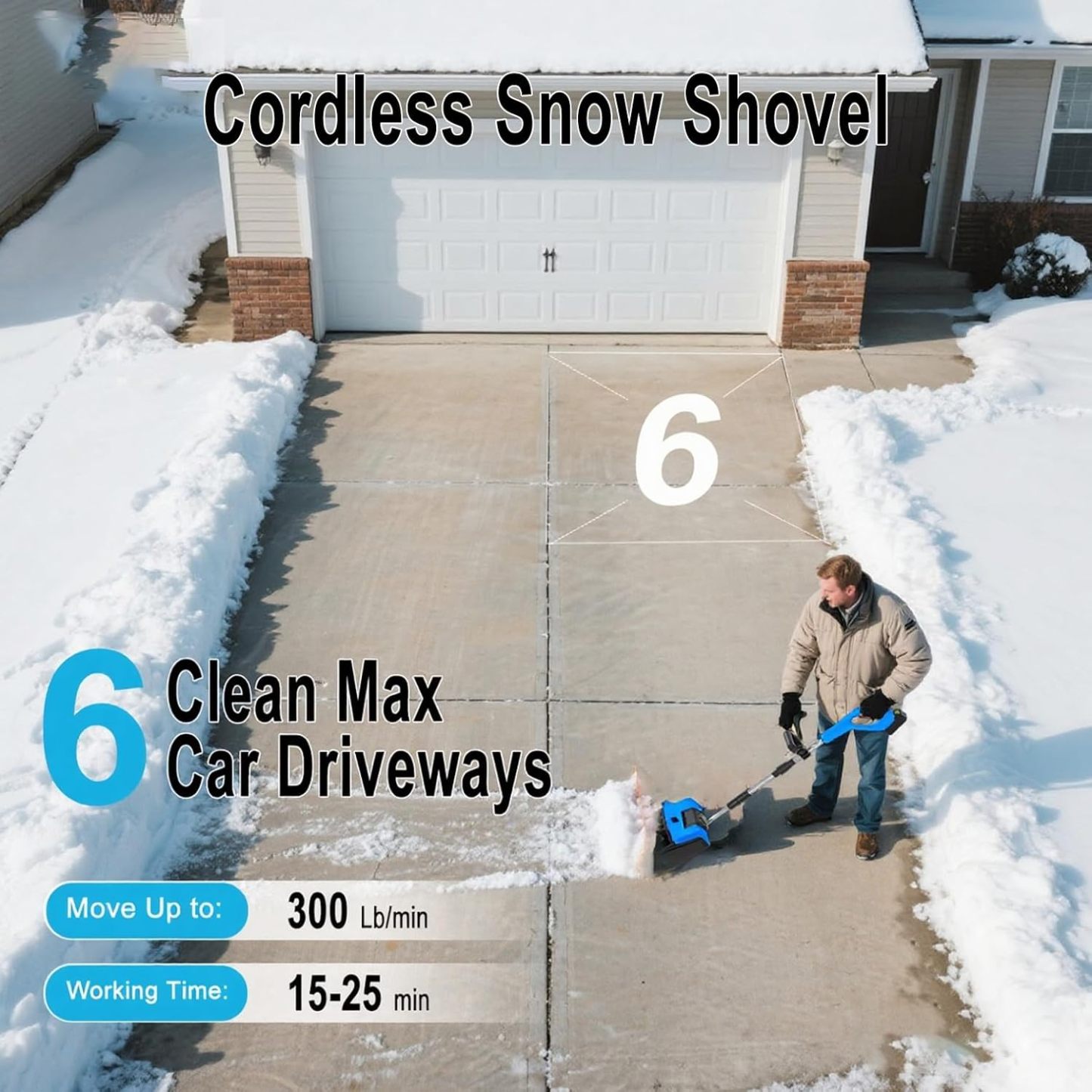 Cordless Snow Shovel, 21V Electric Cordless Snow Blower with Battery and Charger, 19FT Throw Distance, Lightweight 9.9lb for Driveway, Steps, Patio, Sidewalk(Red)