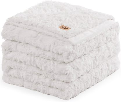 UGG Adalee Faux Fur Throw Blanket Luxury Lightweight Cozy Soft Throw for Couch Bed or Chair Hypoallergenic Machine Washable Double-Sided Fluffy Blanket Home Decor, 50-inch x 70-inch, Seal Grey