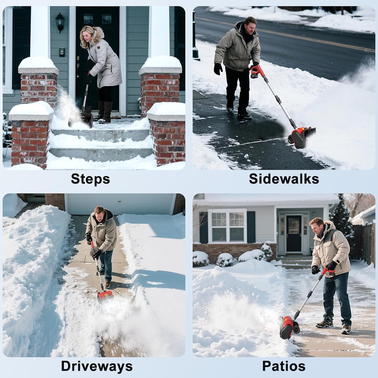 Cordless Snow Shovel, 21V Electric Cordless Snow Blower with Battery and Charger, 19FT Throw Distance, Lightweight 9.9lb for Driveway, Steps, Patio, Sidewalk(Red)