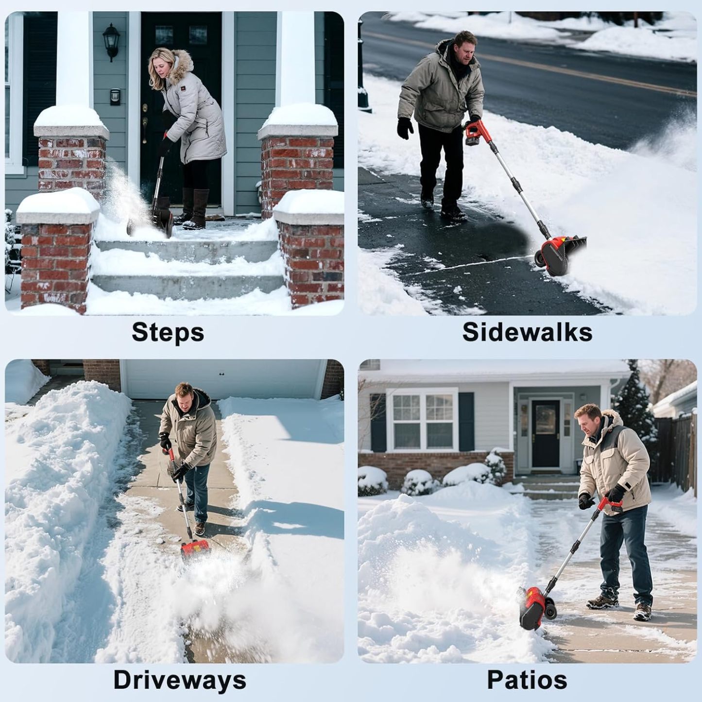 Cordless Snow Shovel, 21V Electric Cordless Snow Blower with Battery and Charger, 19FT Throw Distance, Lightweight 9.9lb for Driveway, Steps, Patio, Sidewalk(Red)