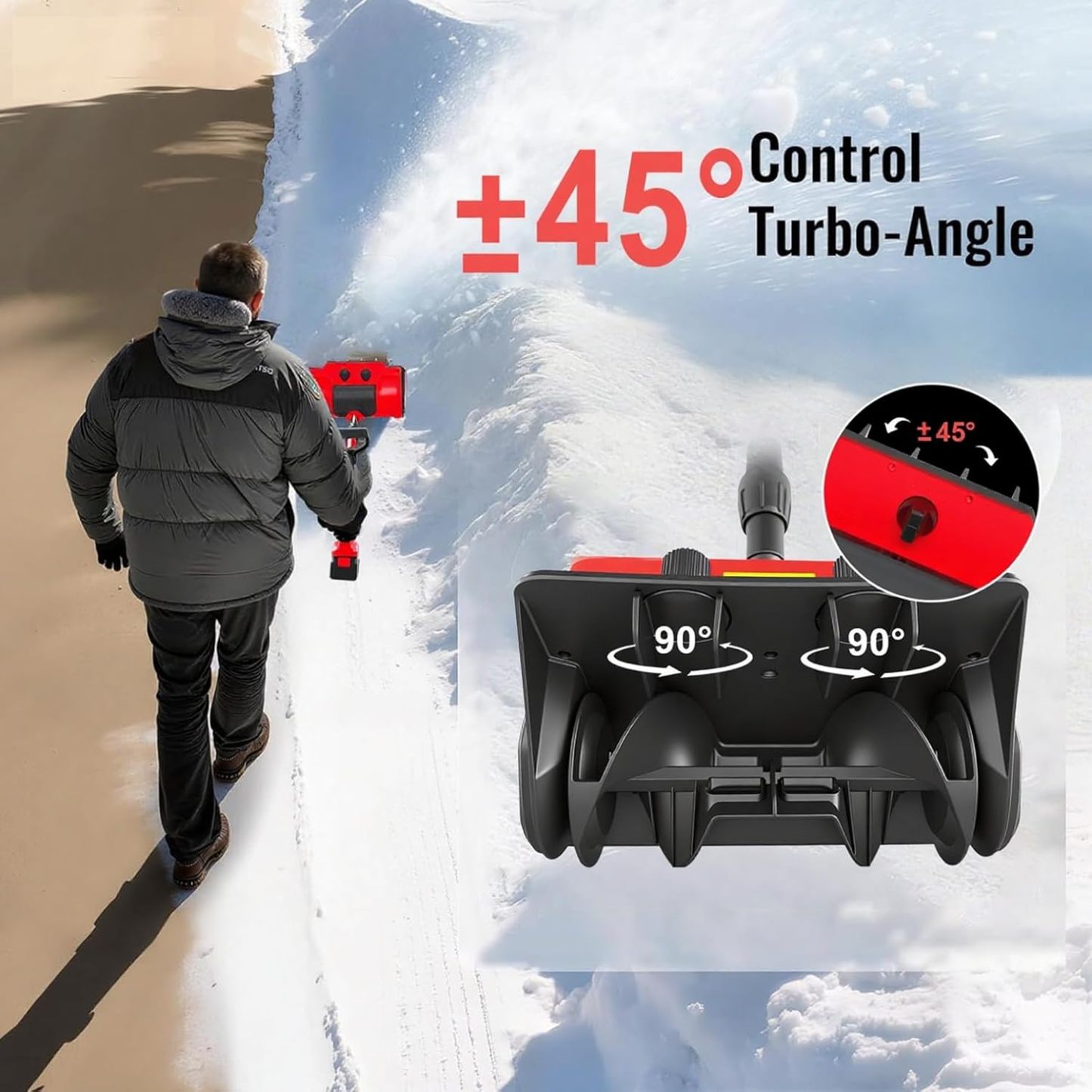 Cordless Snow Shovel, 21V Electric Cordless Snow Blower with Battery and Charger, 19FT Throw Distance, Lightweight 9.9lb for Driveway, Steps, Patio, Sidewalk(Red)