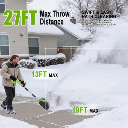 Cordless Snow Shovel, 21V Electric Cordless Snow Blower with Battery and Charger, 19FT Throw Distance, Lightweight 9.9lb for Driveway, Steps, Patio, Sidewalk(Red)