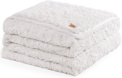 UGG Adalee Faux Fur Throw Blanket Luxury Lightweight Cozy Soft Throw for Couch Bed or Chair Hypoallergenic Machine Washable Double-Sided Fluffy Blanket Home Decor, 50-inch x 70-inch, Seal Grey