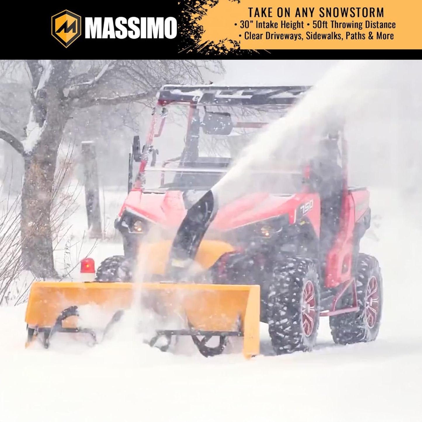 M Massimo Motor 60" Wide 420cc Gas Engine, Electric Start, 2-Stage Self Propelled Snow Blower Attachment (UTV/ATV Not Included)