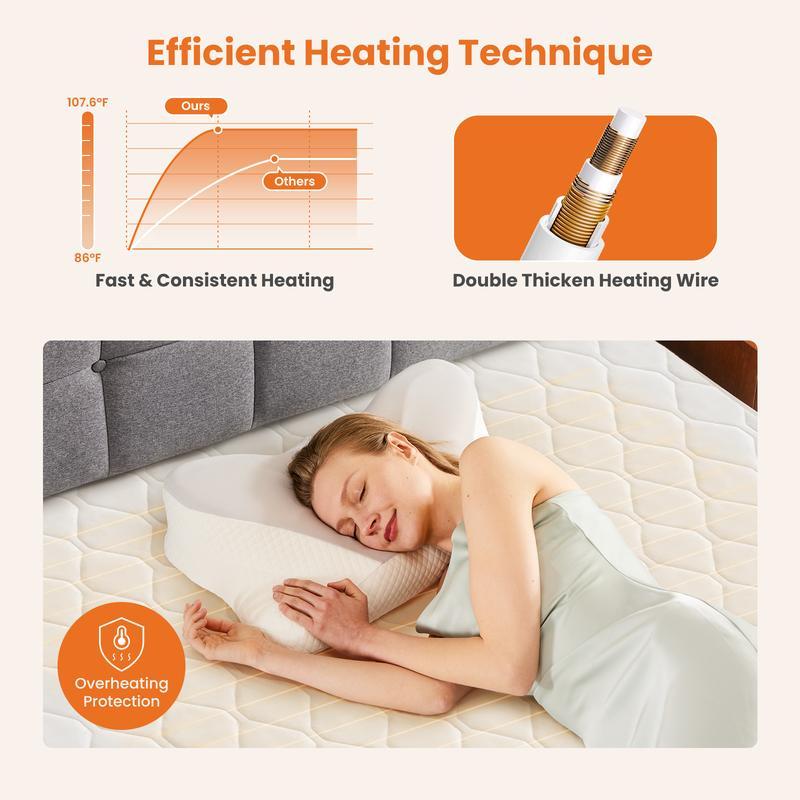【NEW YEAR DEAL】Heated Mattress Pad – Quilted Electric Bed Warmer with 12 Heat Settings, 10‑Hour Auto Shut‑Off, Machine Washable,White