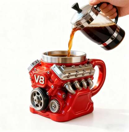 Retro Engine Coffee Mug, V8 Engines Stainless Steel Cup