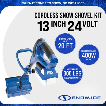 Snow Joe 24V Cordless Electric Snow Shovel Kit w/ Cover & Scraper, 13" Clearing Path, 400W Motor - Heavy-Duty Snow & Ice Removal for Driveway & Walkway, 24V-SS13-TV1