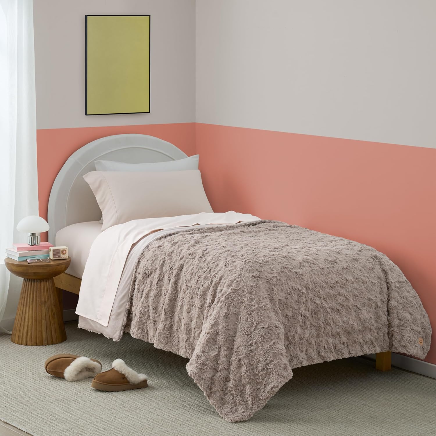 UGG Adalee Faux Fur Throw Blanket Luxury Lightweight Cozy Soft Throw for Couch Bed or Chair Hypoallergenic Machine Washable Double-Sided Fluffy Blanket Home Decor, 50-inch x 70-inch, Seal Grey