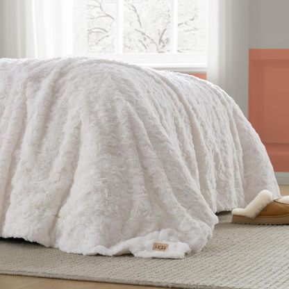 UGG Adalee Faux Fur Throw Blanket Luxury Lightweight Cozy Soft Throw for Couch Bed or Chair Hypoallergenic Machine Washable Double-Sided Fluffy Blanket Home Decor, 50-inch x 70-inch, Seal Grey