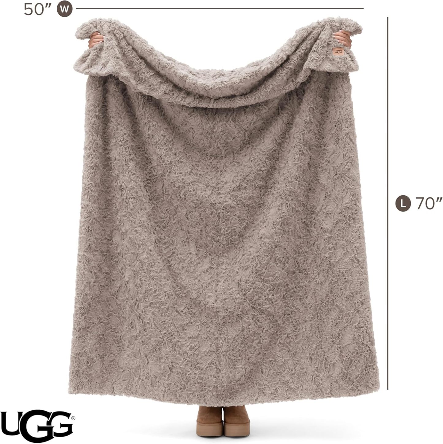 UGG Adalee Faux Fur Throw Blanket Luxury Lightweight Cozy Soft Throw for Couch Bed or Chair Hypoallergenic Machine Washable Double-Sided Fluffy Blanket Home Decor, 50-inch x 70-inch, Seal Grey