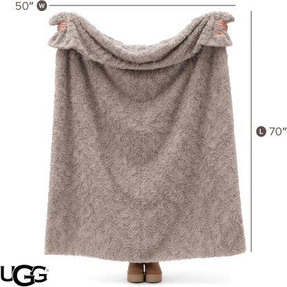 UGG Adalee Faux Fur Throw Blanket Luxury Lightweight Cozy Soft Throw for Couch Bed or Chair Hypoallergenic Machine Washable Double-Sided Fluffy Blanket Home Decor, 50-inch x 70-inch, Seal Grey