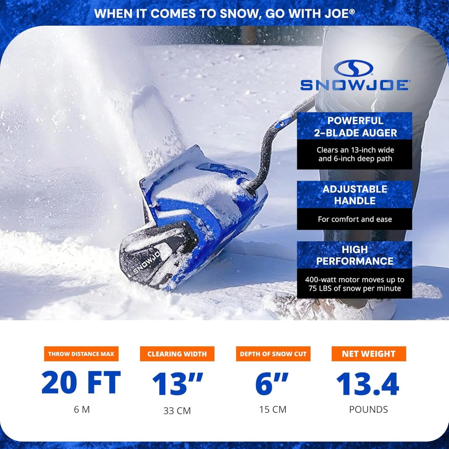 Snow Joe 24V Cordless Electric Snow Shovel Kit w/ Cover & Scraper, 13" Clearing Path, 400W Motor - Heavy-Duty Snow & Ice Removal for Driveway & Walkway, 24V-SS13-TV1