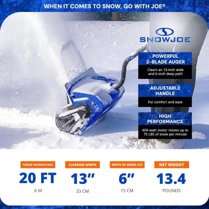 Snow Joe 24V Cordless Electric Snow Shovel Kit w/ Cover & Scraper, 13" Clearing Path, 400W Motor - Heavy-Duty Snow & Ice Removal for Driveway & Walkway, 24V-SS13-TV1