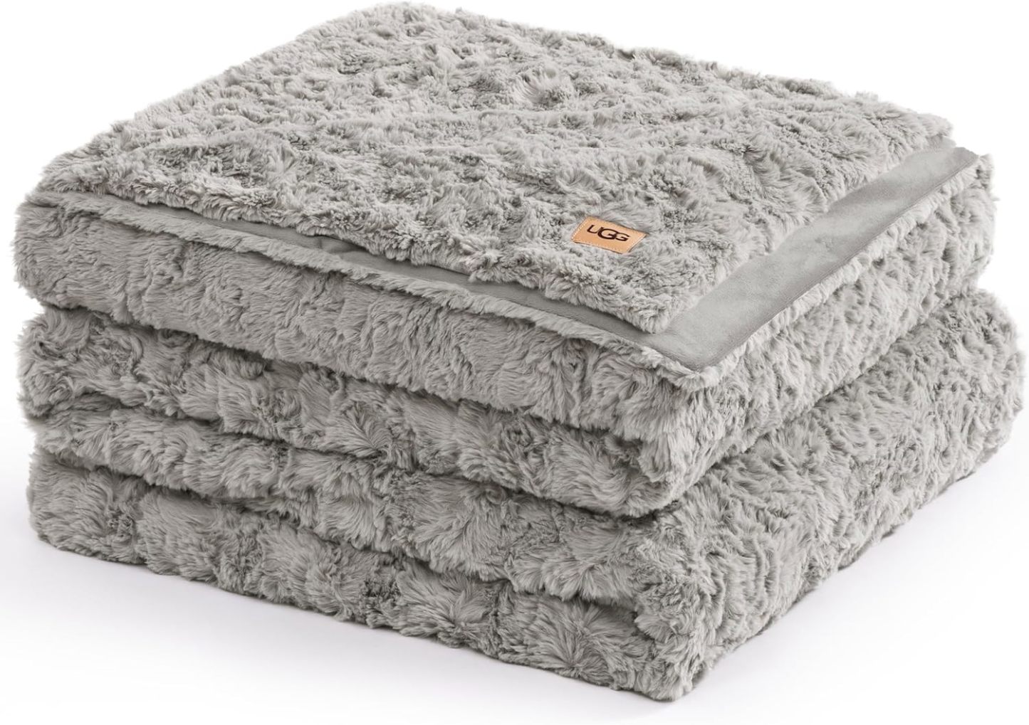 UGG Adalee Faux Fur Throw Blanket Luxury Lightweight Cozy Soft Throw for Couch Bed or Chair Hypoallergenic Machine Washable Double-Sided Fluffy Blanket Home Decor, 50-inch x 70-inch, Seal Grey