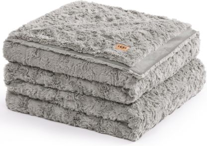 UGG Adalee Faux Fur Throw Blanket Luxury Lightweight Cozy Soft Throw for Couch Bed or Chair Hypoallergenic Machine Washable Double-Sided Fluffy Blanket Home Decor, 50-inch x 70-inch, Seal Grey