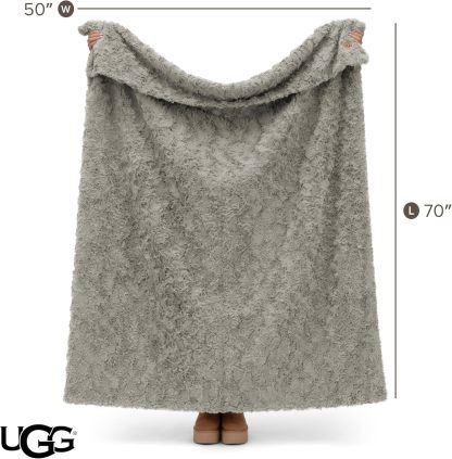UGG Adalee Faux Fur Throw Blanket Luxury Lightweight Cozy Soft Throw for Couch Bed or Chair Hypoallergenic Machine Washable Double-Sided Fluffy Blanket Home Decor, 50-inch x 70-inch, Seal Grey