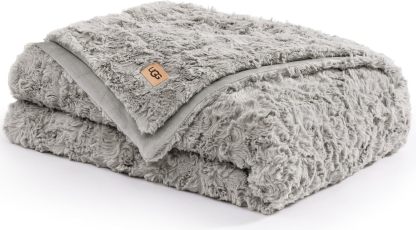 UGG Adalee Faux Fur Throw Blanket Luxury Lightweight Cozy Soft Throw for Couch Bed or Chair Hypoallergenic Machine Washable Double-Sided Fluffy Blanket Home Decor, 50-inch x 70-inch, Seal Grey