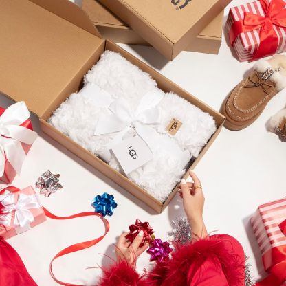 UGG Adalee Faux Fur Throw Blanket Luxury Lightweight Cozy Soft Throw for Couch Bed or Chair Hypoallergenic Machine Washable Double-Sided Fluffy Blanket Home Decor, 50-inch x 70-inch, Seal Grey