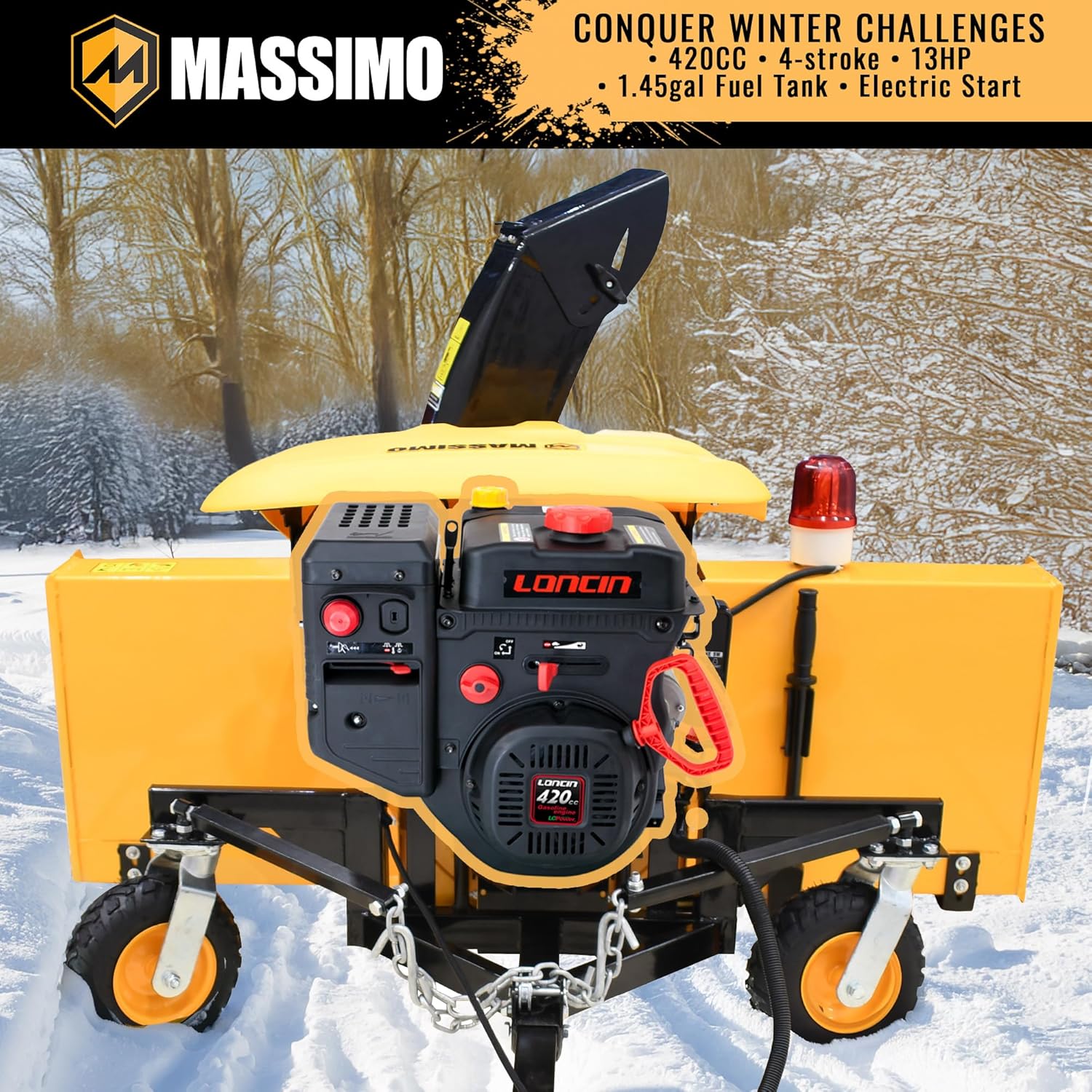 M Massimo Motor 60" Wide 420cc Gas Engine, Electric Start, 2-Stage Self Propelled Snow Blower Attachment (UTV/ATV Not Included)
