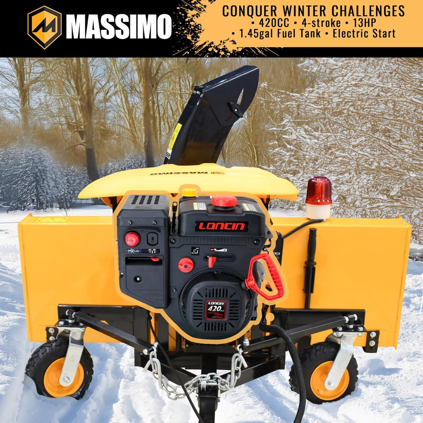 M Massimo Motor 60" Wide 420cc Gas Engine, Electric Start, 2-Stage Self Propelled Snow Blower Attachment (UTV/ATV Not Included)