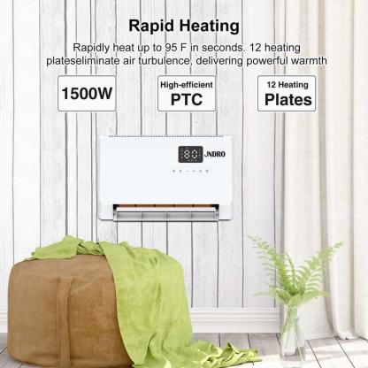 Smart Wall Heater, 1500W Fast Heating Electric Space Heater for Indoor Use, Wall Mounted Panel Heater with Oscillation Modes, 24-Hour Timer Overheat Protection for Bedroom, Bathroom, Office