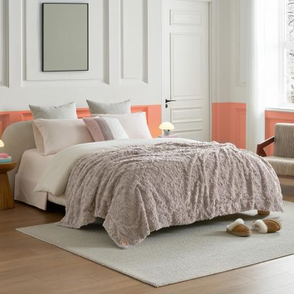 UGG Adalee Faux Fur Throw Blanket Luxury Lightweight Cozy Soft Throw for Couch Bed or Chair Hypoallergenic Machine Washable Double-Sided Fluffy Blanket Home Decor, 50-inch x 70-inch, Seal Grey