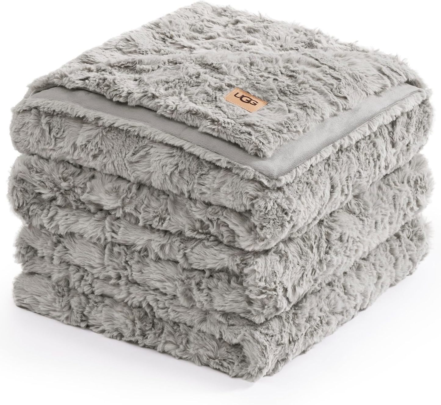 UGG Adalee Faux Fur Throw Blanket Luxury Lightweight Cozy Soft Throw for Couch Bed or Chair Hypoallergenic Machine Washable Double-Sided Fluffy Blanket Home Decor, 50-inch x 70-inch, Seal Grey