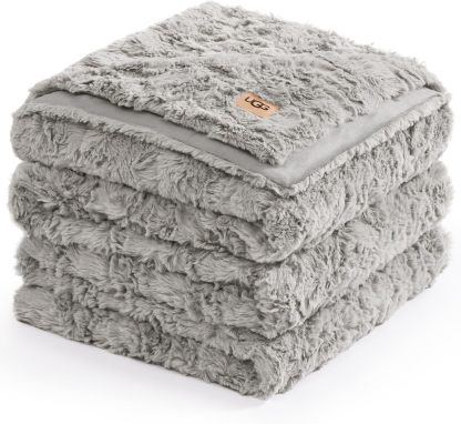 UGG Adalee Faux Fur Throw Blanket Luxury Lightweight Cozy Soft Throw for Couch Bed or Chair Hypoallergenic Machine Washable Double-Sided Fluffy Blanket Home Decor, 50-inch x 70-inch, Seal Grey