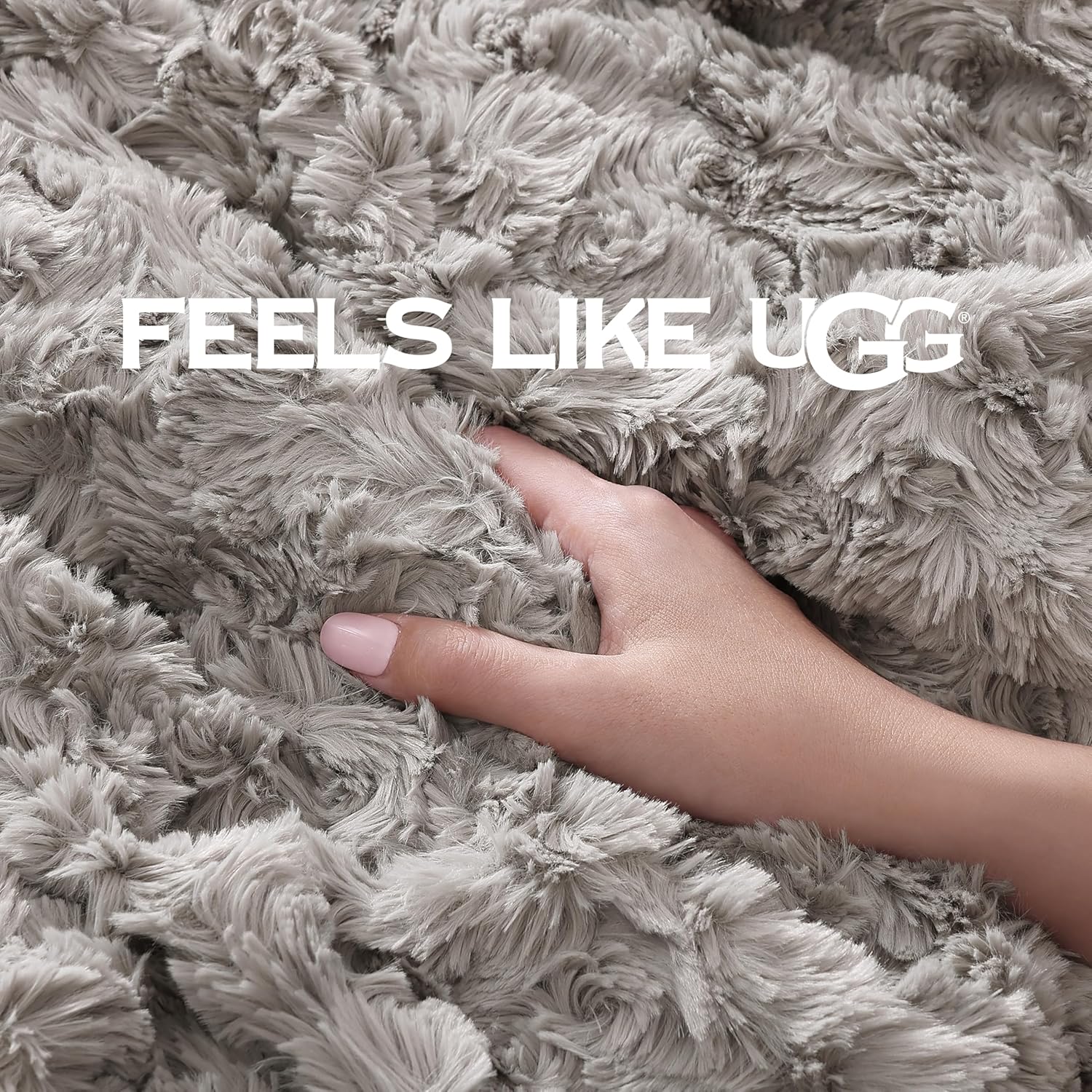 UGG Adalee Faux Fur Throw Blanket Luxury Lightweight Cozy Soft Throw for Couch Bed or Chair Hypoallergenic Machine Washable Double-Sided Fluffy Blanket Home Decor, 50-inch x 70-inch, Seal Grey