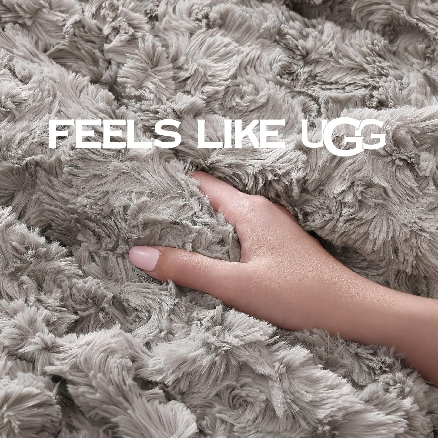 UGG Adalee Faux Fur Throw Blanket Luxury Lightweight Cozy Soft Throw for Couch Bed or Chair Hypoallergenic Machine Washable Double-Sided Fluffy Blanket Home Decor, 50-inch x 70-inch, Seal Grey