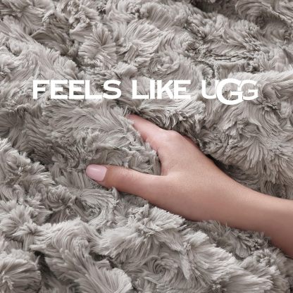 UGG Adalee Faux Fur Throw Blanket Luxury Lightweight Cozy Soft Throw for Couch Bed or Chair Hypoallergenic Machine Washable Double-Sided Fluffy Blanket Home Decor, 50-inch x 70-inch, Seal Grey