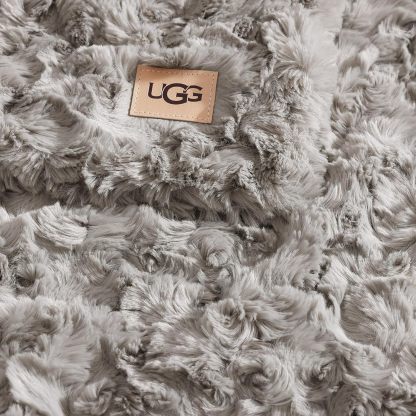 UGG Adalee Faux Fur Throw Blanket Luxury Lightweight Cozy Soft Throw for Couch Bed or Chair Hypoallergenic Machine Washable Double-Sided Fluffy Blanket Home Decor, 50-inch x 70-inch, Seal Grey