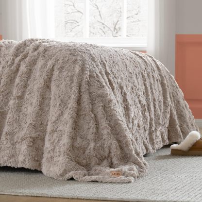 UGG Adalee Faux Fur Throw Blanket Luxury Lightweight Cozy Soft Throw for Couch Bed or Chair Hypoallergenic Machine Washable Double-Sided Fluffy Blanket Home Decor, 50-inch x 70-inch, Seal Grey