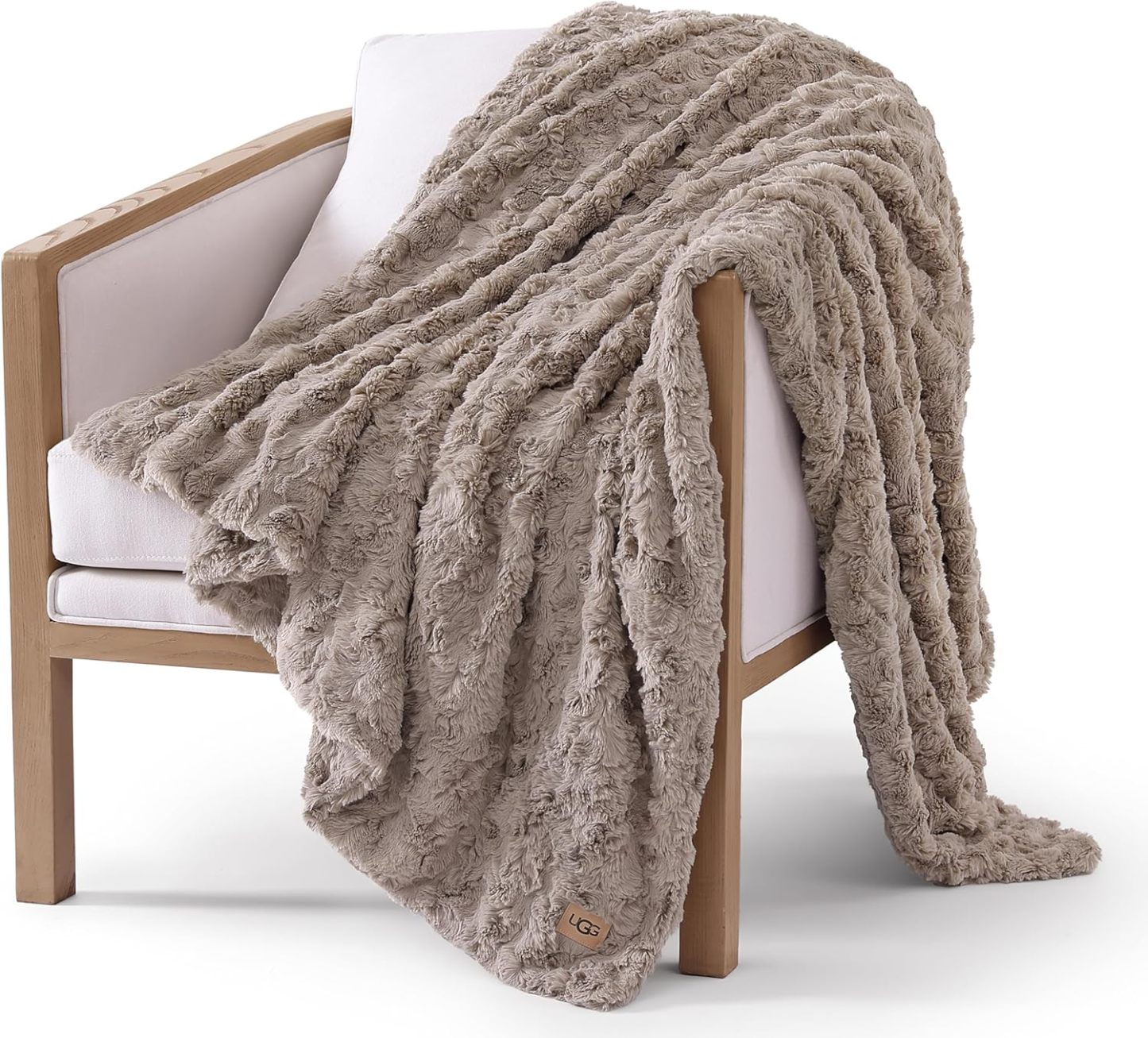 UGG Adalee Faux Fur Throw Blanket Luxury Lightweight Cozy Soft Throw for Couch Bed or Chair Hypoallergenic Machine Washable Double-Sided Fluffy Blanket Home Decor, 50-inch x 70-inch, Seal Grey