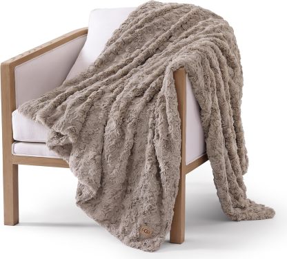 UGG Adalee Faux Fur Throw Blanket Luxury Lightweight Cozy Soft Throw for Couch Bed or Chair Hypoallergenic Machine Washable Double-Sided Fluffy Blanket Home Decor, 50-inch x 70-inch, Seal Grey